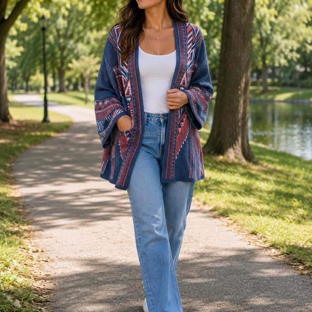 Jealous Tomato Southwestern Print Open-Front Kimono Cardigan